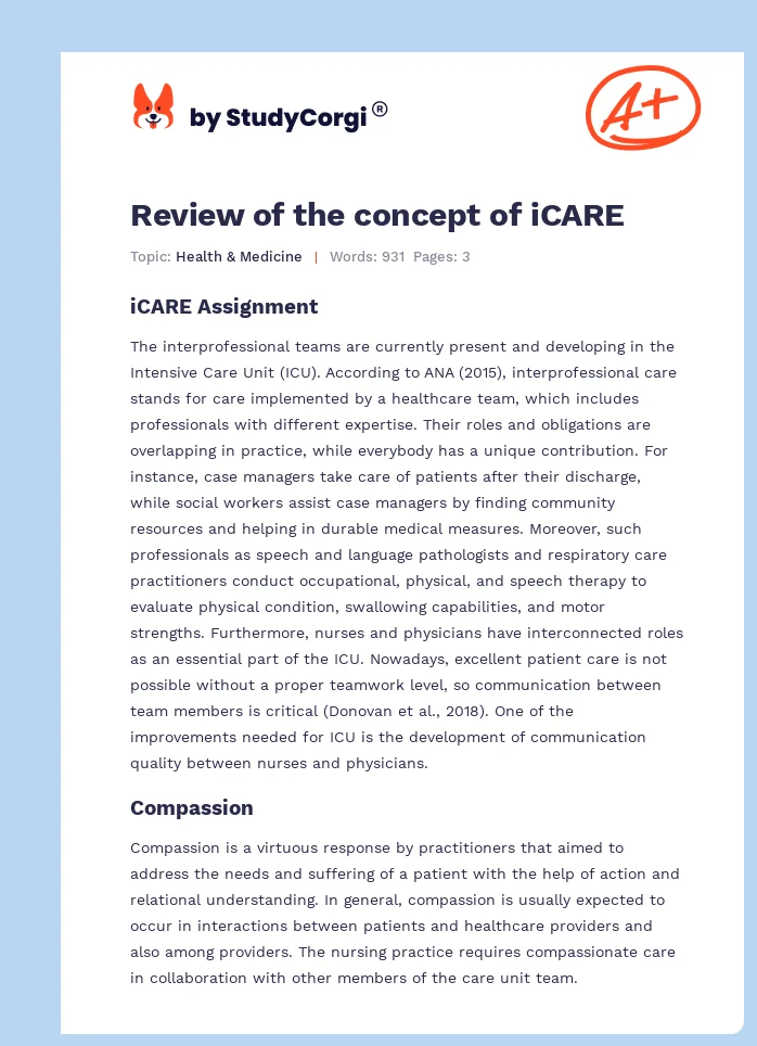 Review of the concept of iCARE. Page 1