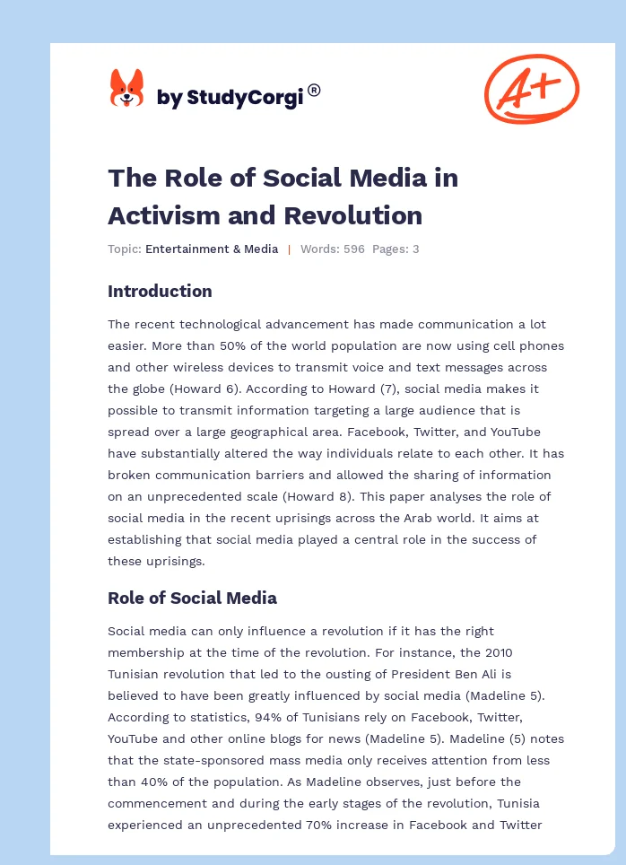 The Role of Social Media in Activism and Revolution. Page 1