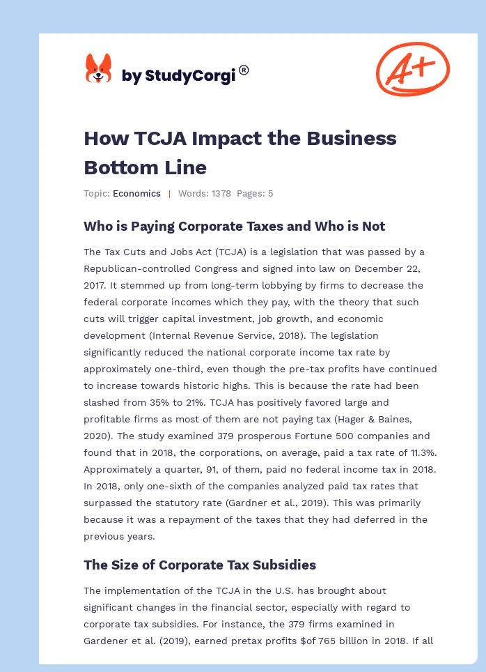 How TCJA Impact the Business Bottom Line. Page 1