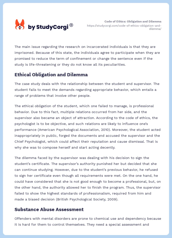 Code of Ethics: Obligation and Dilemma. Page 2
