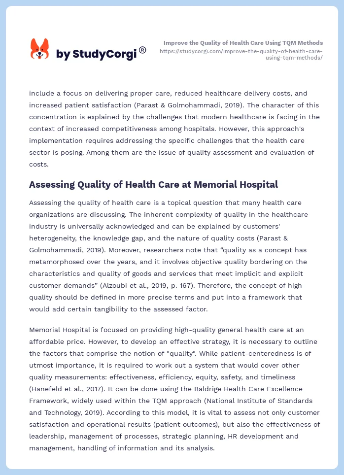 Improve the Quality of Health Care Using TQM Methods. Page 2