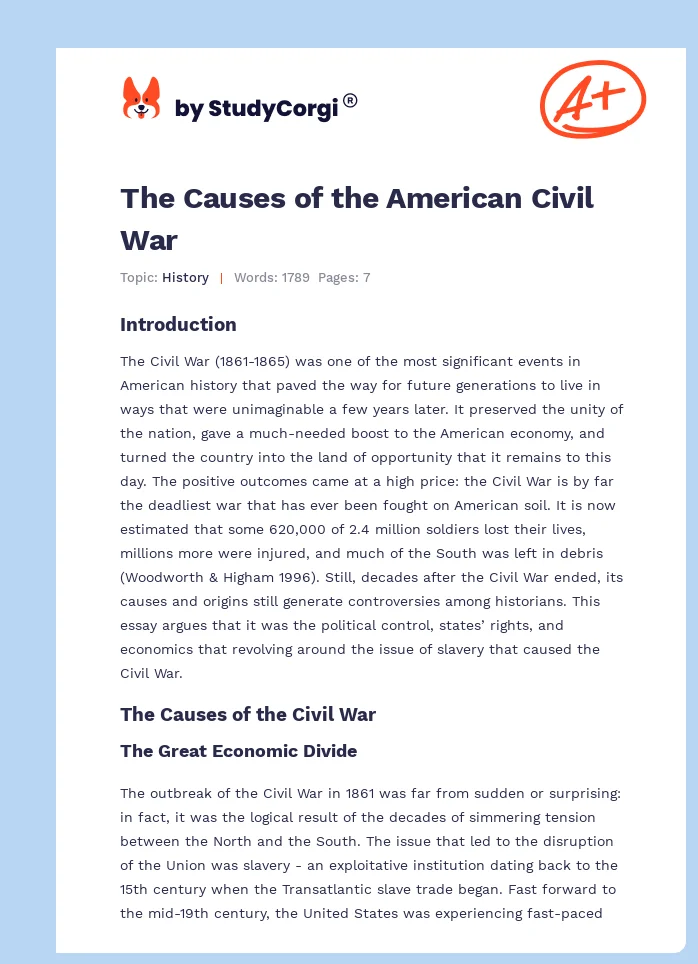 The Causes of the American Civil War. Page 1