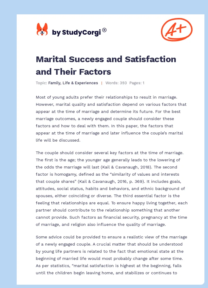 Marital Success and Satisfaction and Their Factors. Page 1