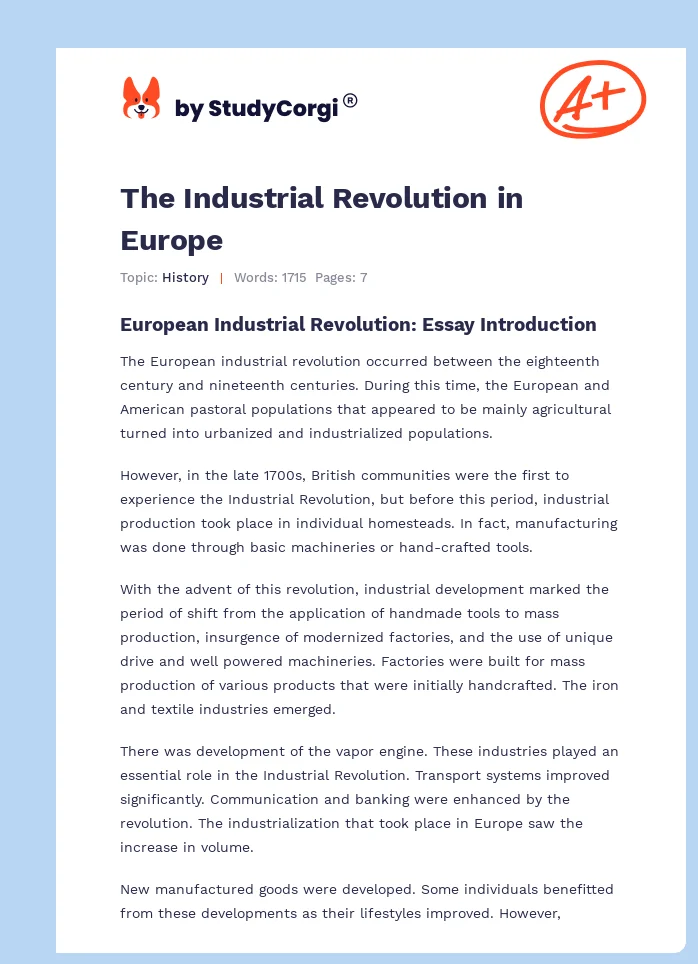 The Industrial Revolution in Europe. Page 1