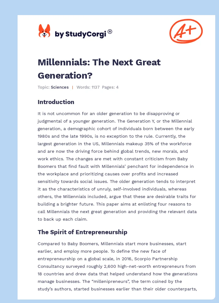 Millennials: The Next Great Generation?. Page 1