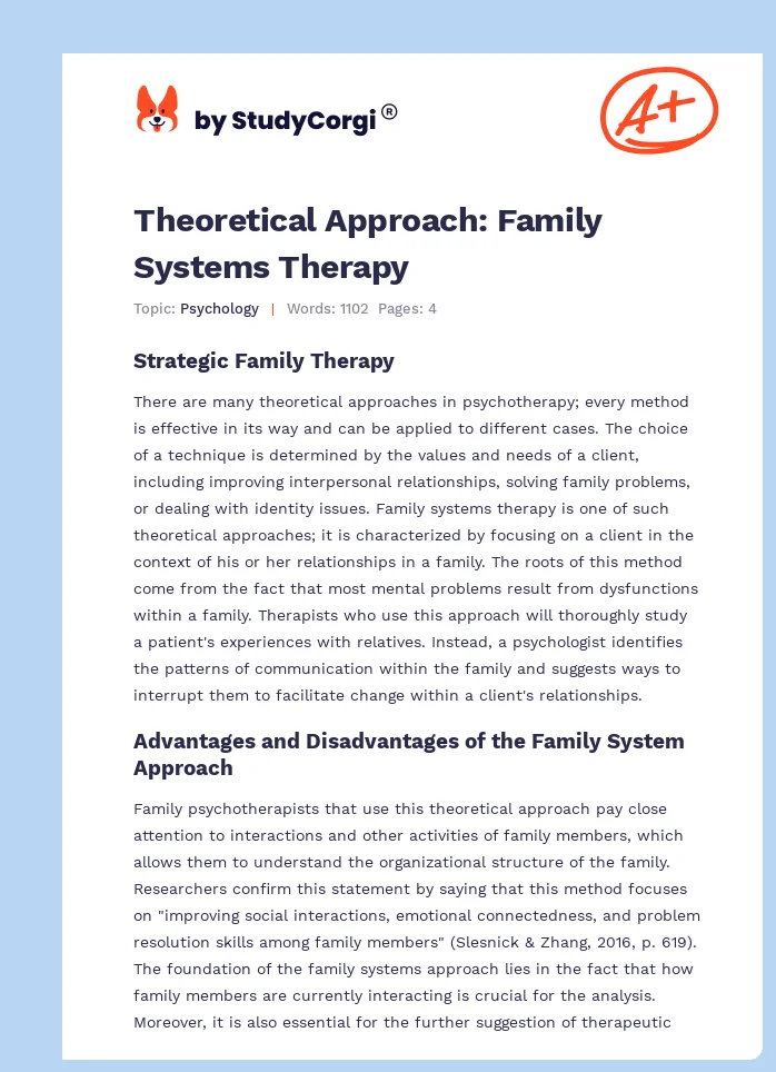 Theoretical Approach: Family Systems Therapy. Page 1