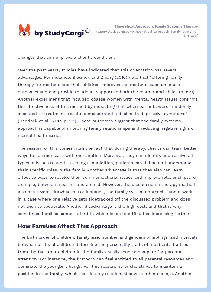 Theoretical Approach: Family Systems Therapy. Page 2