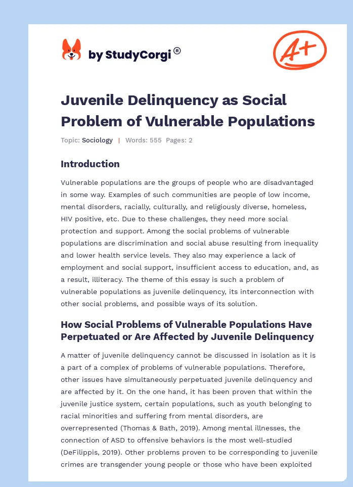 Juvenile Delinquency as Social Problem of Vulnerable Populations. Page 1