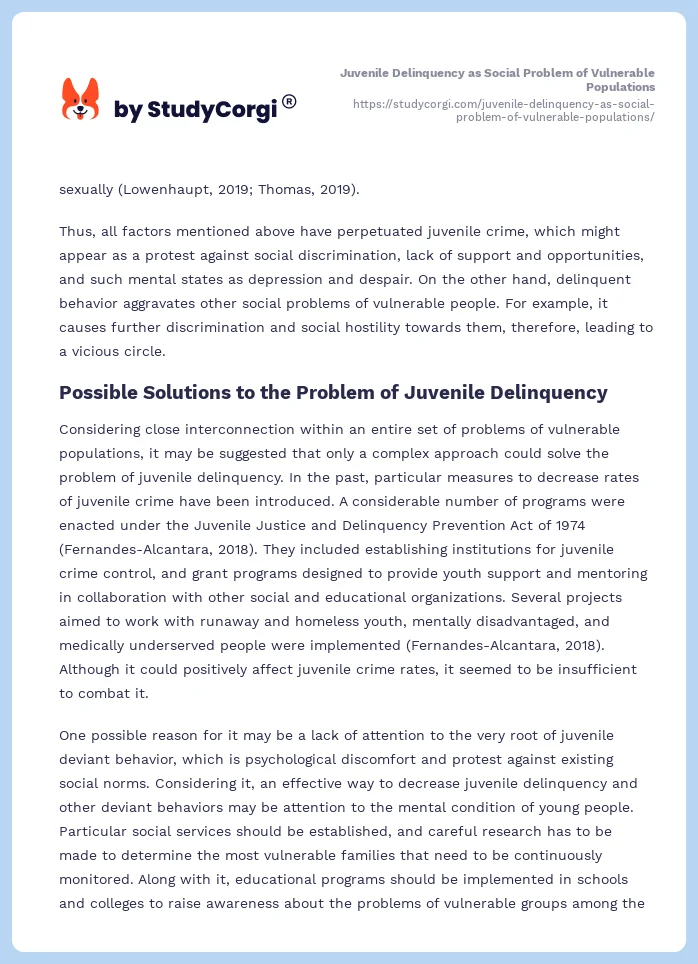 Juvenile Delinquency as Social Problem of Vulnerable Populations. Page 2