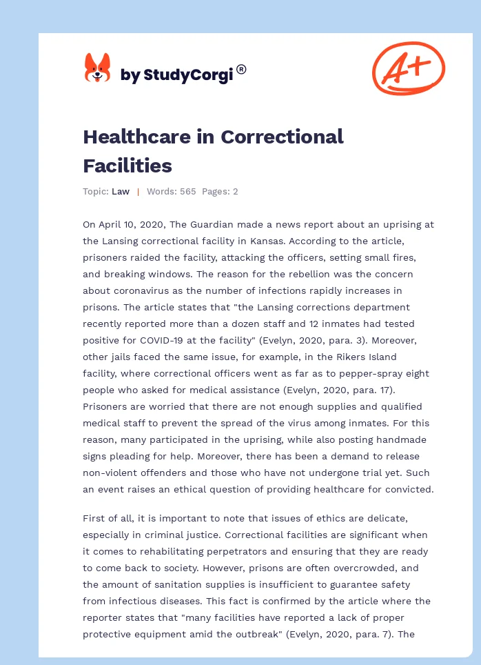 Healthcare in Correctional Facilities. Page 1
