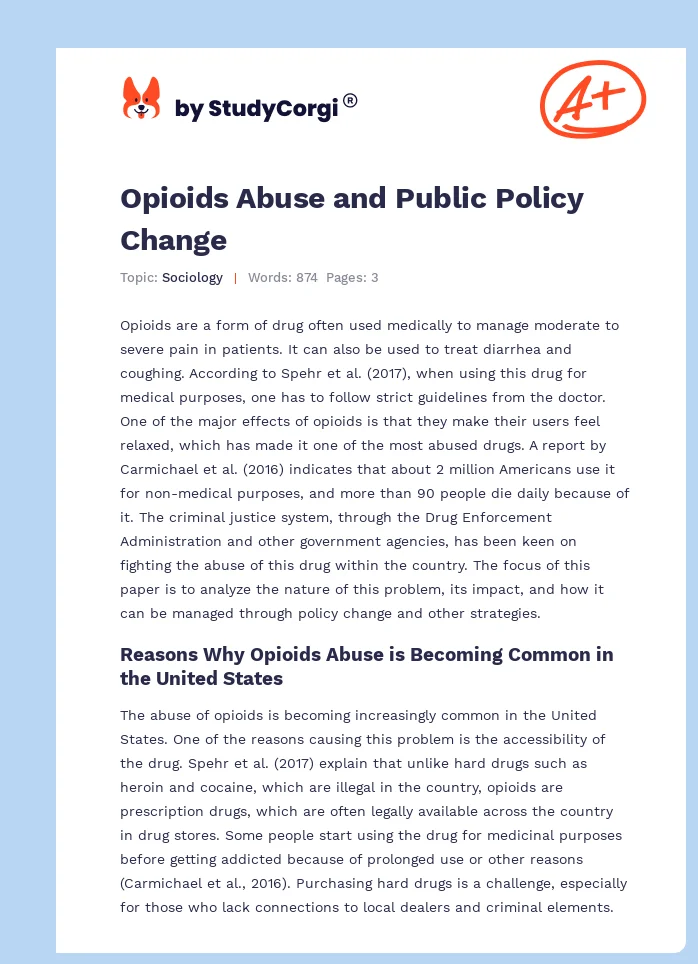 Opioids Abuse and Public Policy Change. Page 1