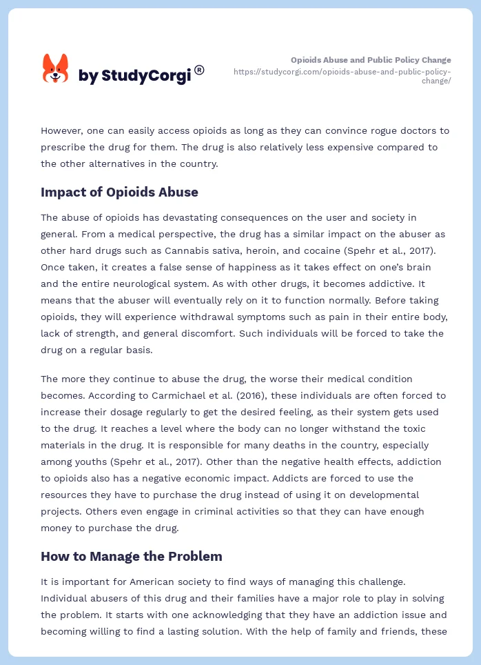 Opioids Abuse and Public Policy Change. Page 2