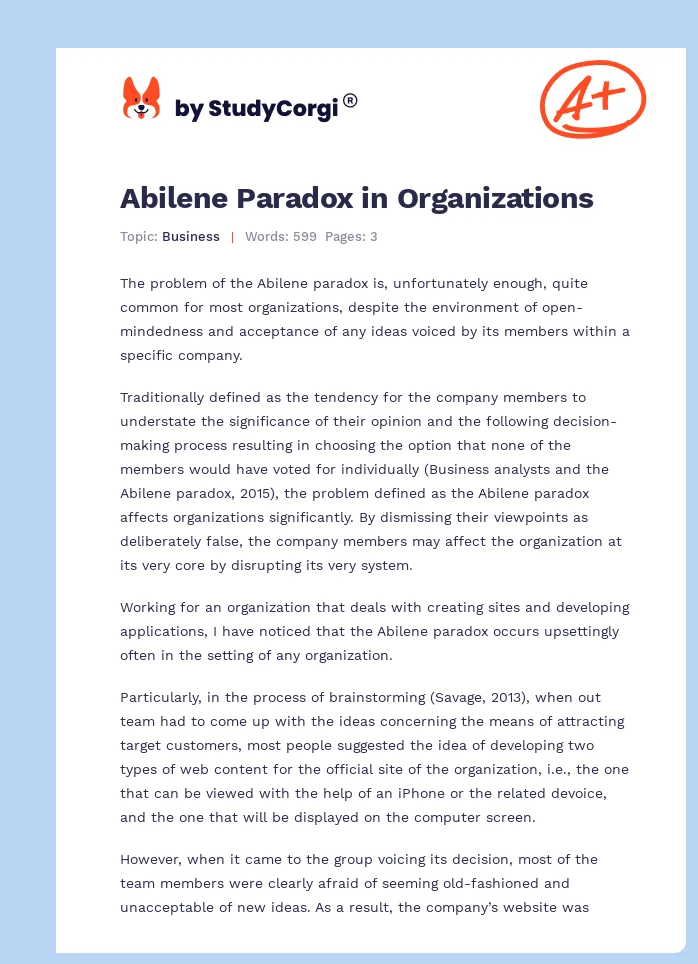 Abilene Paradox in Organizations. Page 1