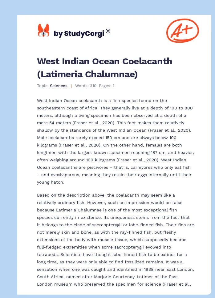 West Indian Ocean Coelacanth (Latimeria Chalumnae). Page 1