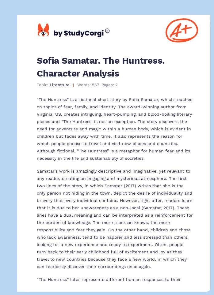 Sofia Samatar. The Huntress. Character Analysis. Page 1