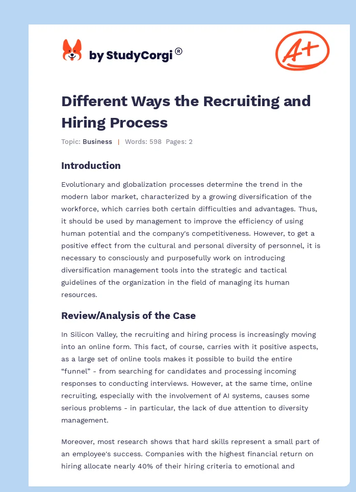 Different Ways the Recruiting and Hiring Process. Page 1