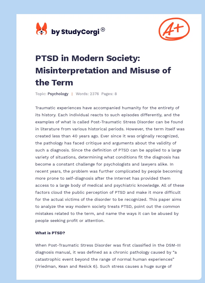 PTSD in Modern Society: Misinterpretation and Misuse of the Term. Page 1