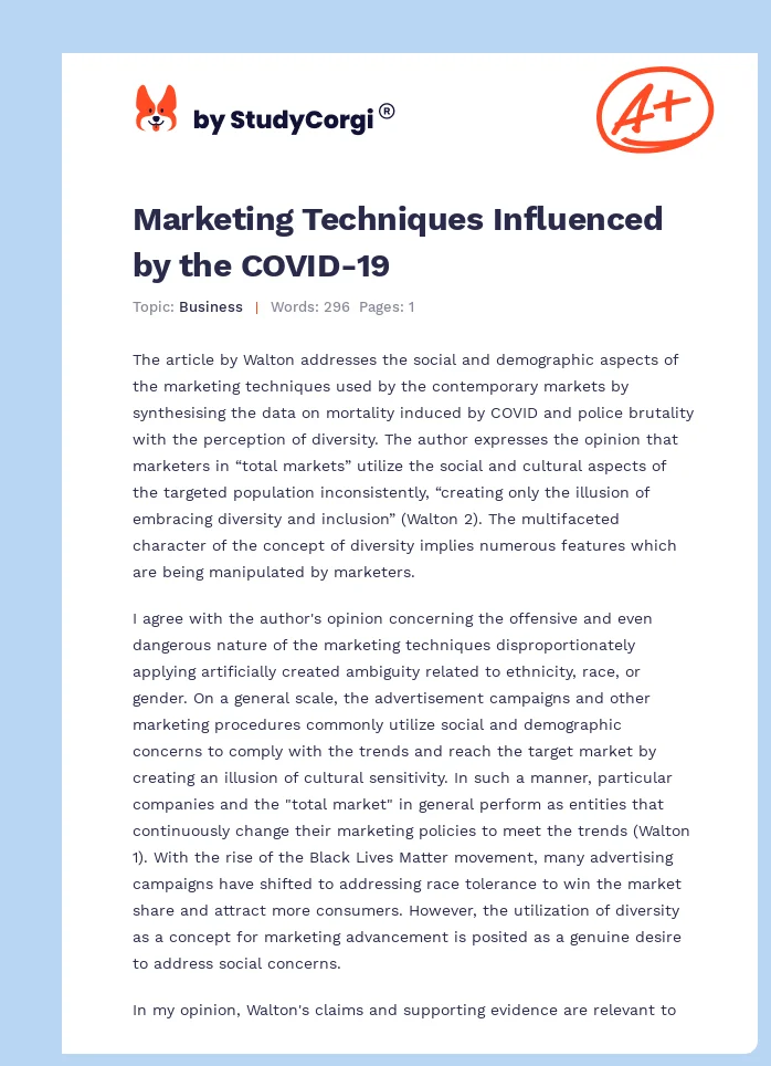 Marketing Techniques Influenced by the COVID-19. Page 1