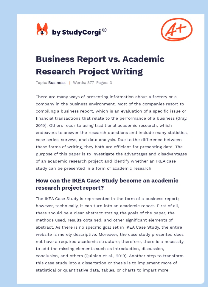 Business Report vs. Academic Research Project Writing. Page 1