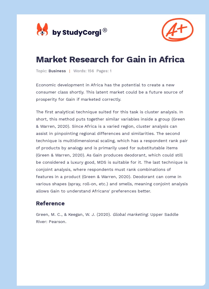 Market Research for Gain in Africa. Page 1