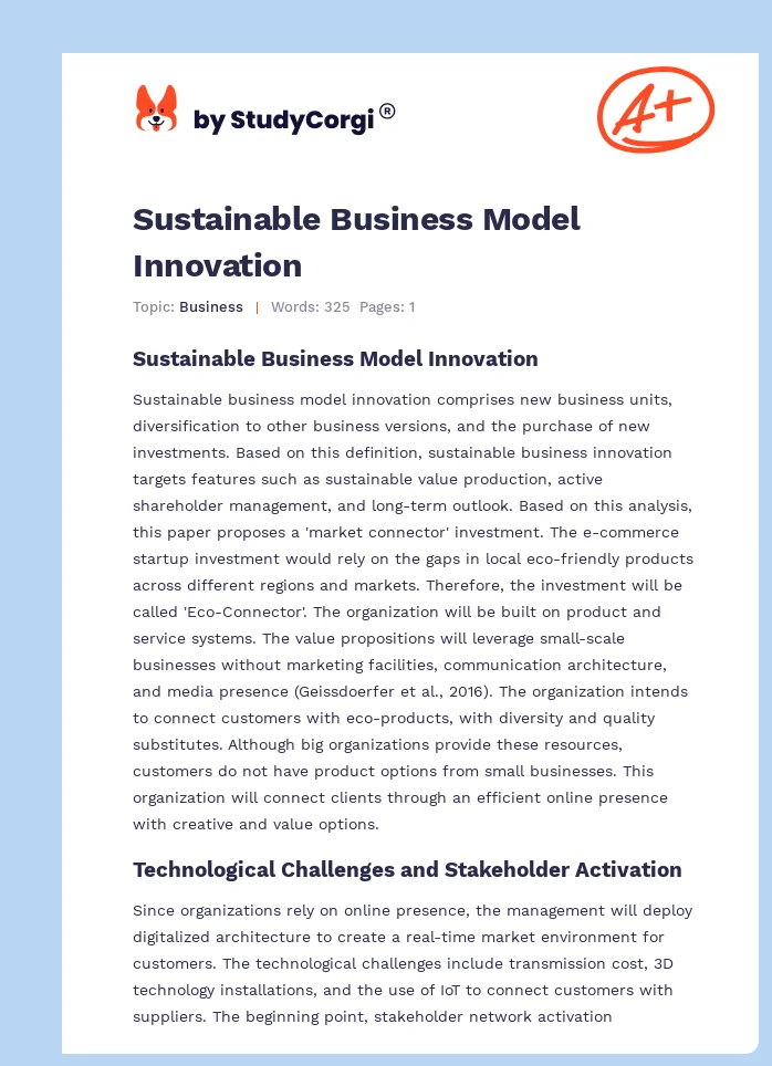 Sustainable Business Model Innovation. Page 1