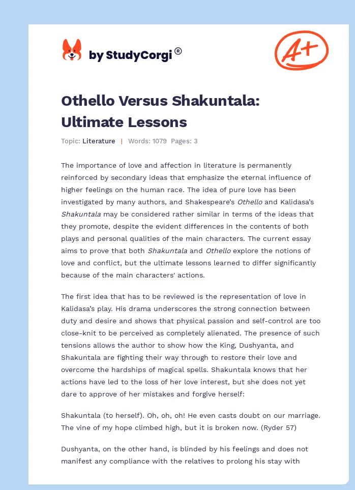 Othello Versus Shakuntala: Ultimate Lessons. Page 1