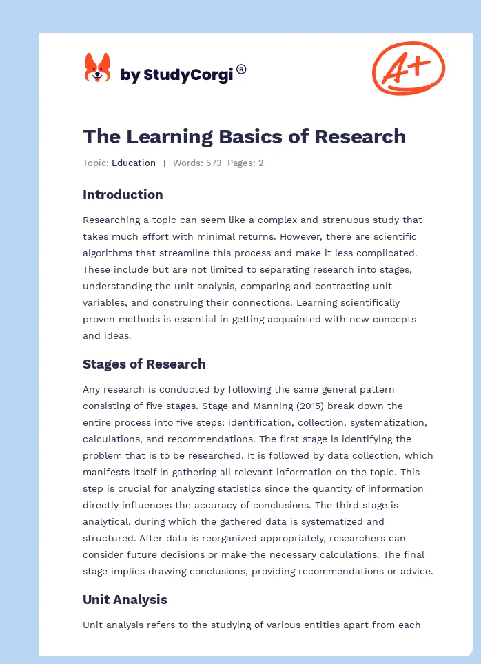The Learning Basics of Research. Page 1