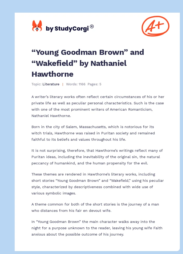“Young Goodman Brown” and “Wakefield” by Nathaniel Hawthorne. Page 1