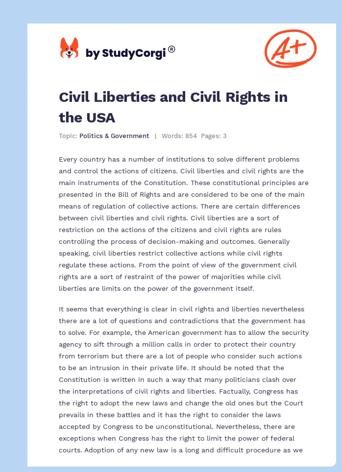 Civil Liberties and Civil Rights in the USA. Page 1