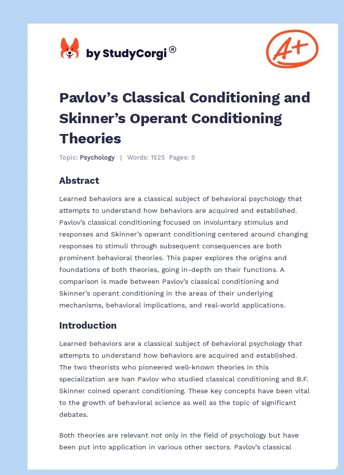 Pavlov’s Classical Conditioning and Skinner’s Operant Conditioning Theories. Page 1