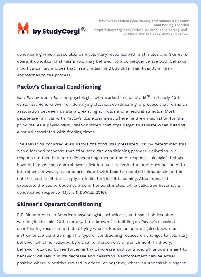Pavlov’s Classical Conditioning and Skinner’s Operant Conditioning Theories. Page 2