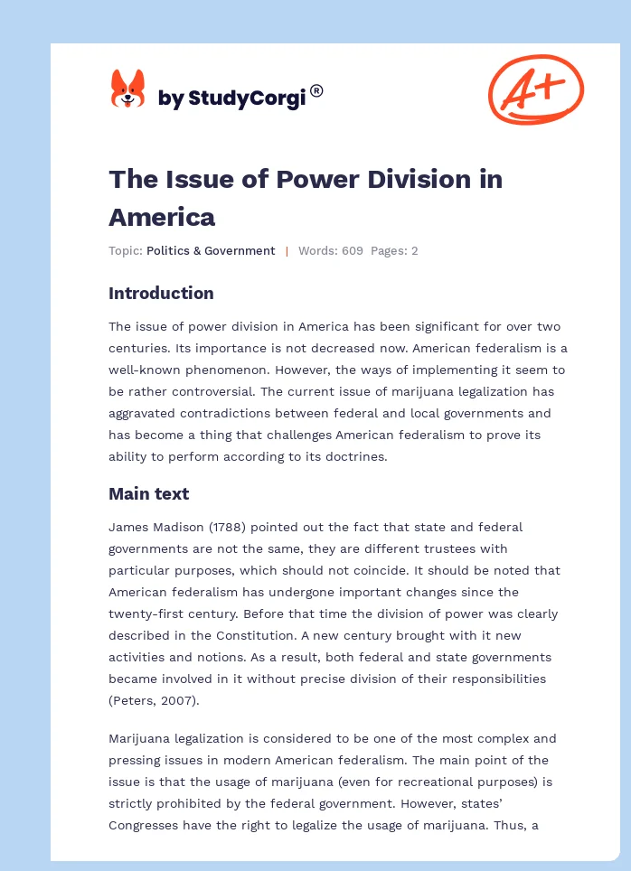 The Issue of Power Division in America. Page 1