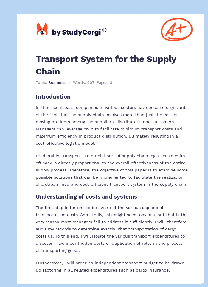 Transport System for the Supply Chain. Page 1