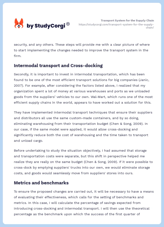 Transport System for the Supply Chain. Page 2