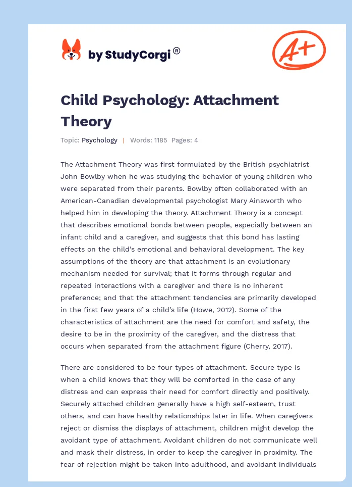 Child Psychology: Attachment Theory. Page 1