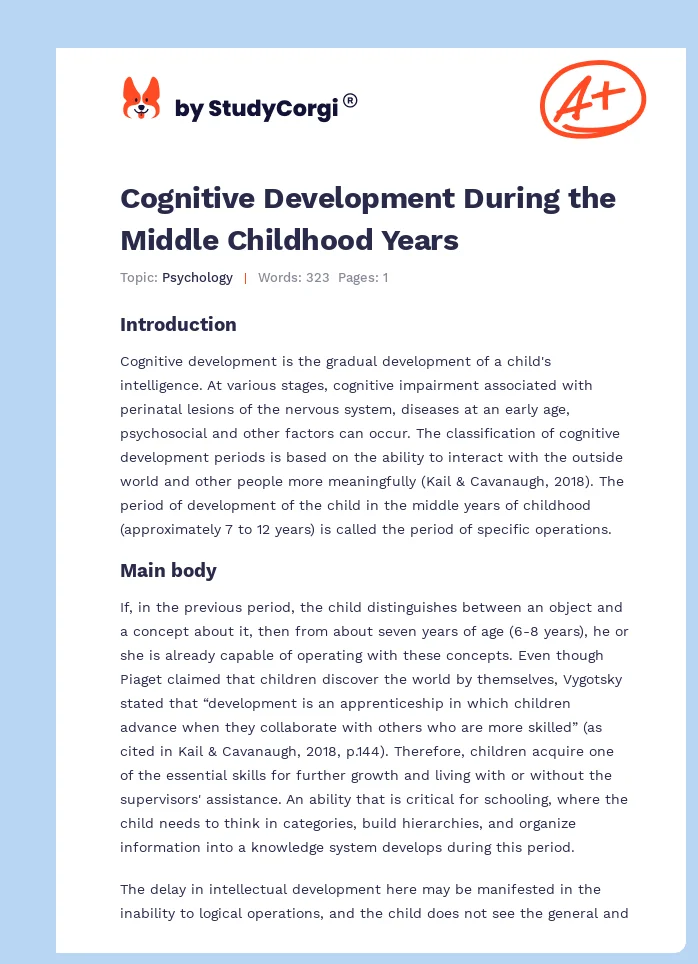 Cognitive Development During the Middle Childhood Years. Page 1
