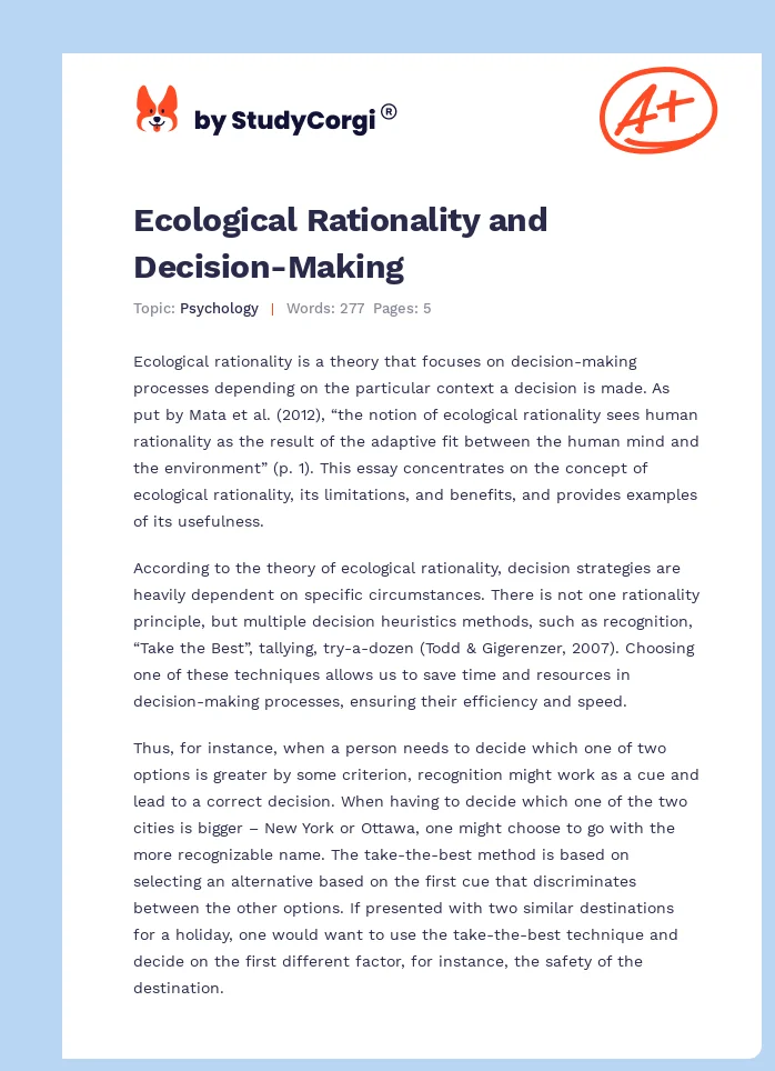 Ecological Rationality and Decision-Making. Page 1