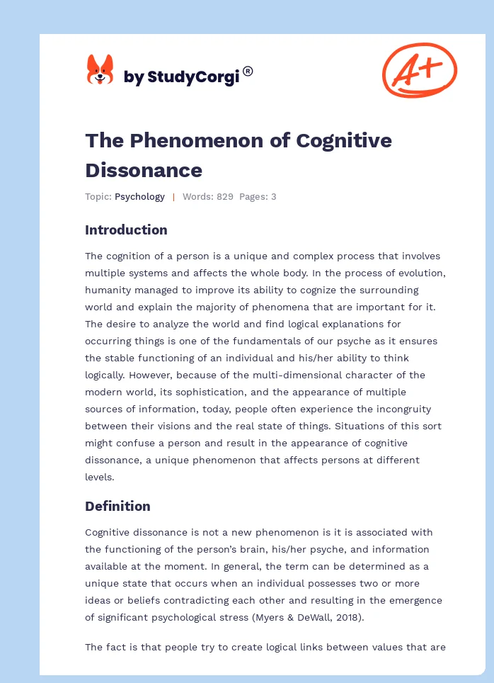 The Phenomenon of Cognitive Dissonance. Page 1