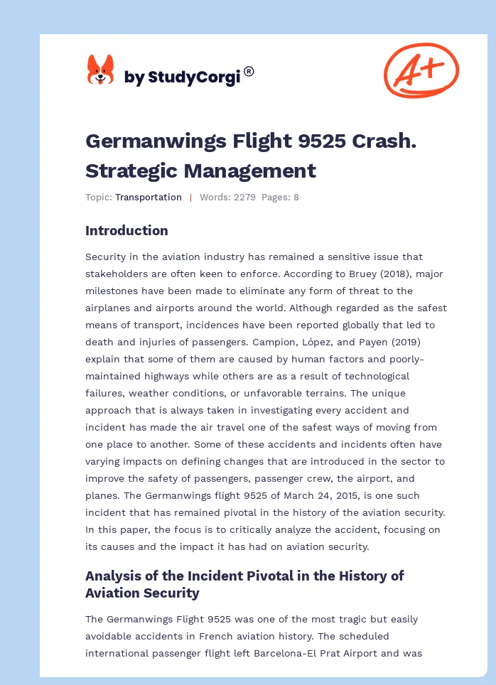 Germanwings Flight 9525 Crash. Strategic Management. Page 1