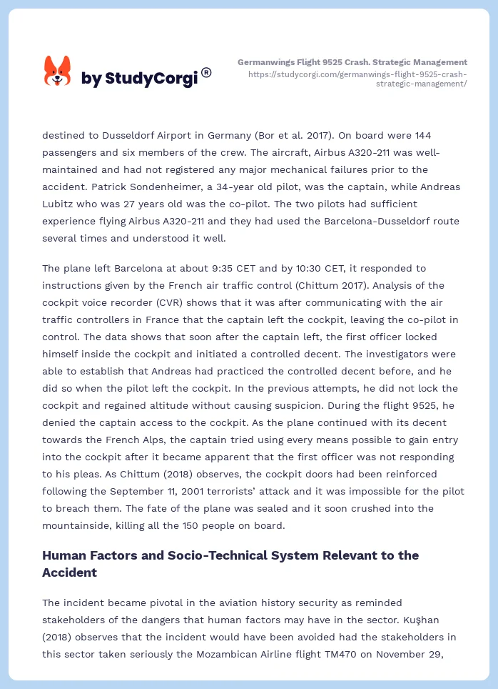 Germanwings Flight 9525 Crash. Strategic Management. Page 2