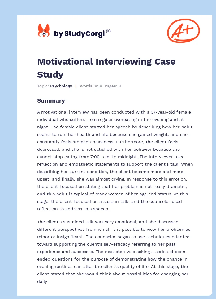 Motivational Interviewing Case Study. Page 1