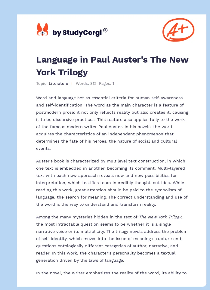 Language in Paul Auster’s The New York Trilogy. Page 1