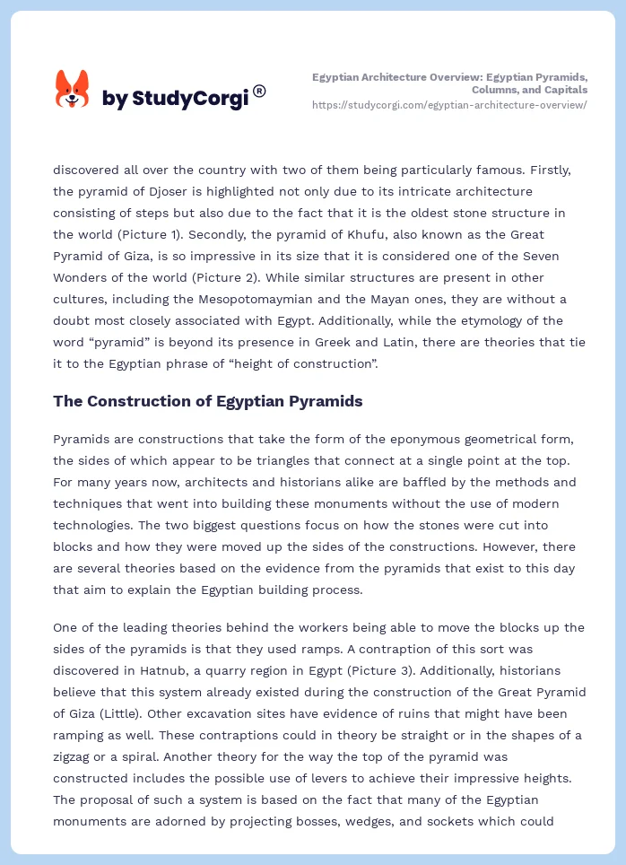 Egyptian Architecture Overview: Egyptian Pyramids, Columns, and Capitals. Page 2