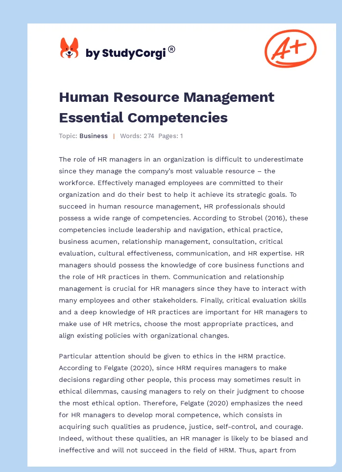 Human Resource Management Essential Competencies. Page 1