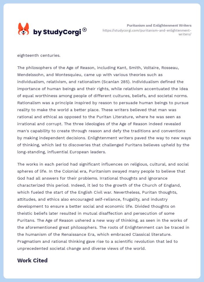 Puritanism and Enlightenment Writers. Page 2