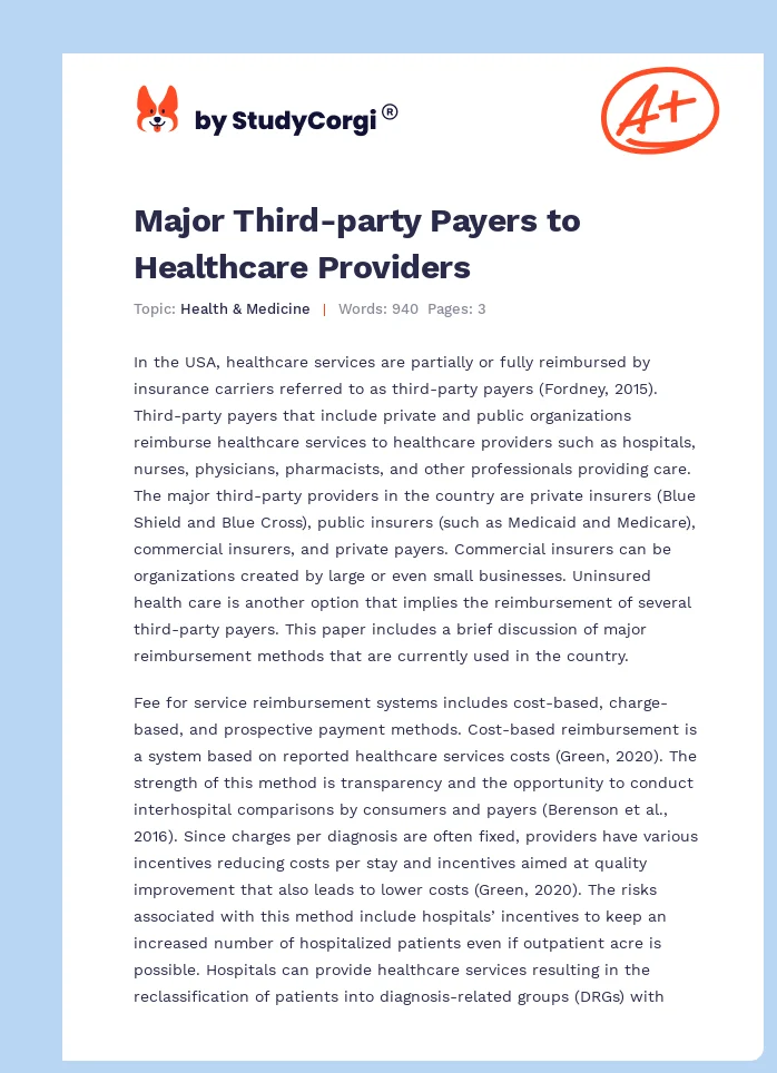 Major Third-party Payers to Healthcare Providers. Page 1