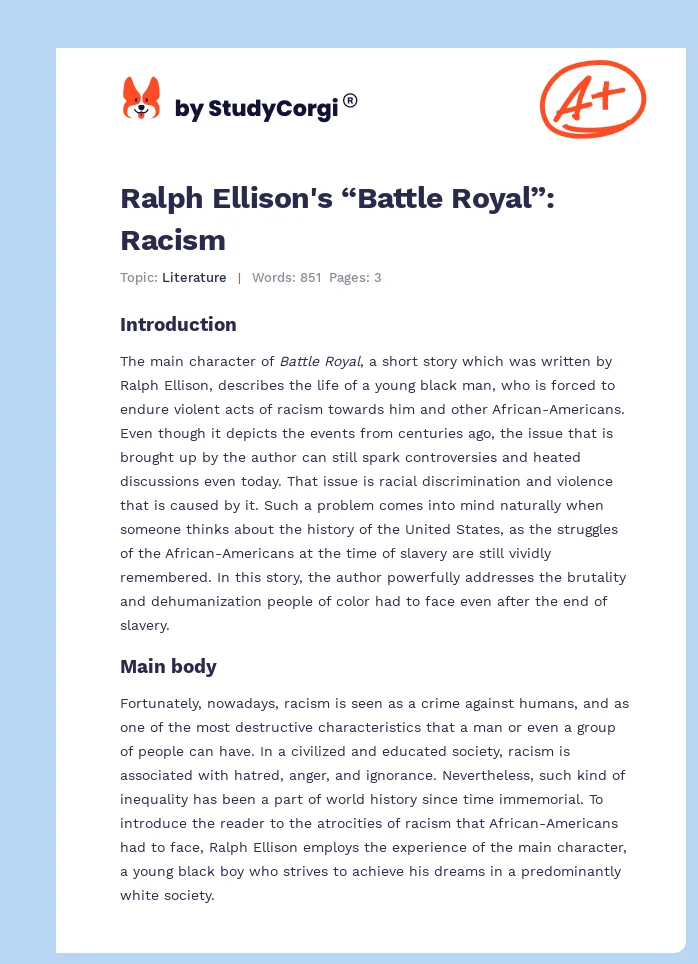 Ralph Ellison's “Battle Royal”: Racism. Page 1