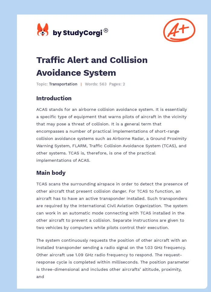 Traffic Alert and Collision Avoidance System. Page 1