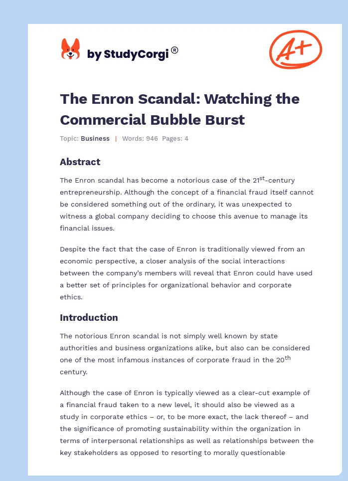 The Enron Scandal: Watching the Commercial Bubble Burst. Page 1