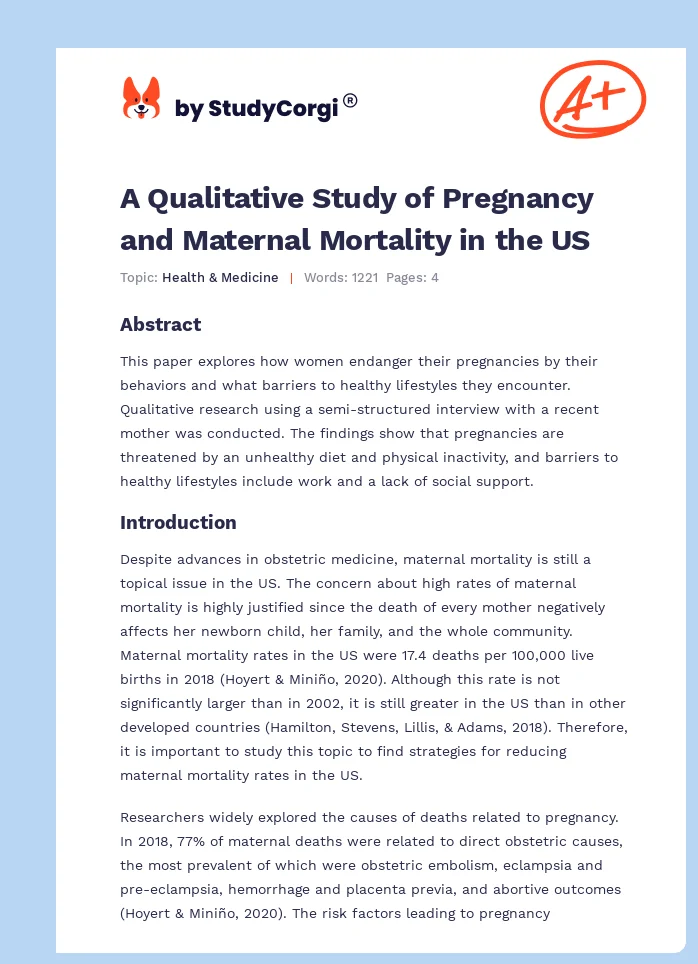 A Qualitative Study of Pregnancy and Maternal Mortality in the US. Page 1